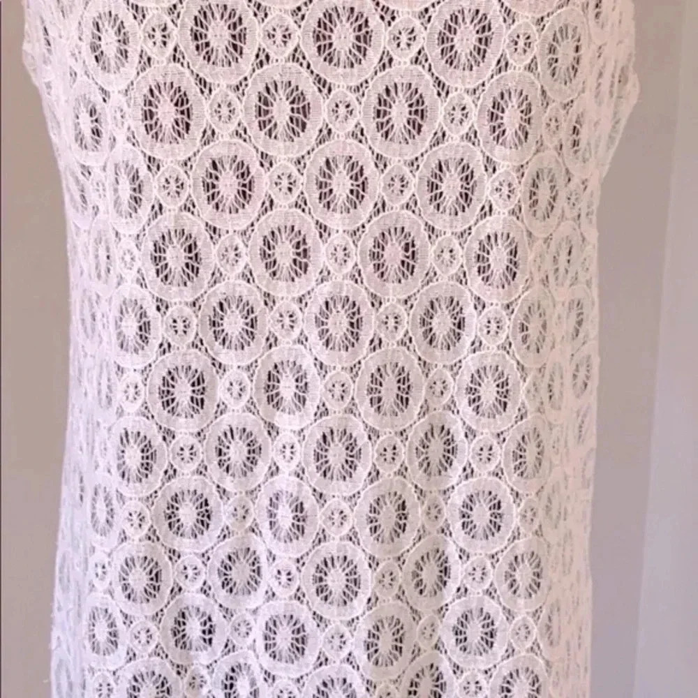Ivory Crochet Lace Shift Dress Cap Sleeve Cream Boho Size 10 - Picture 5 of 10